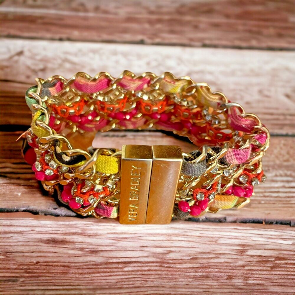 Vera Bradley Ziggy Zinnia Woven Bracelet Magnetic Closure 7 1/2"